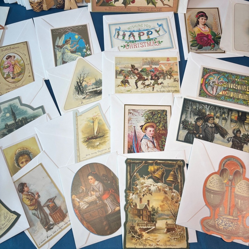 Vintage Style Christmas Greeting Card Lot Victorian Holiday Designs Envelopes